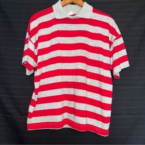 The Fox Collection Mens S/S Gray Red Stripe Collared Shirt Vintage 80s Preppy M